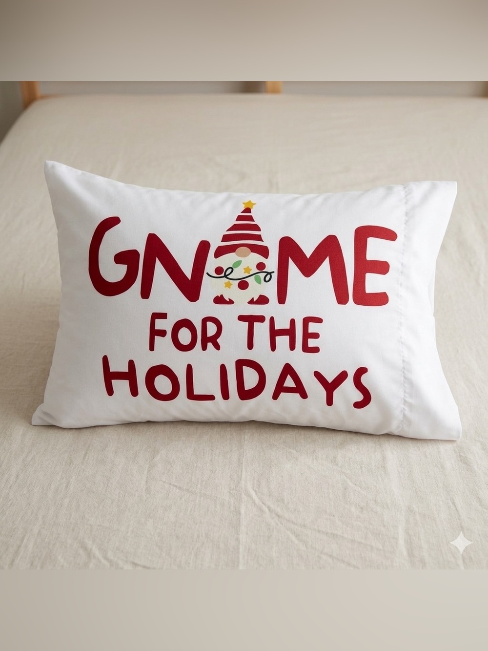 Gnome For The Holidays Christmas Pillowcase Standard Size Festive Winter Bedding